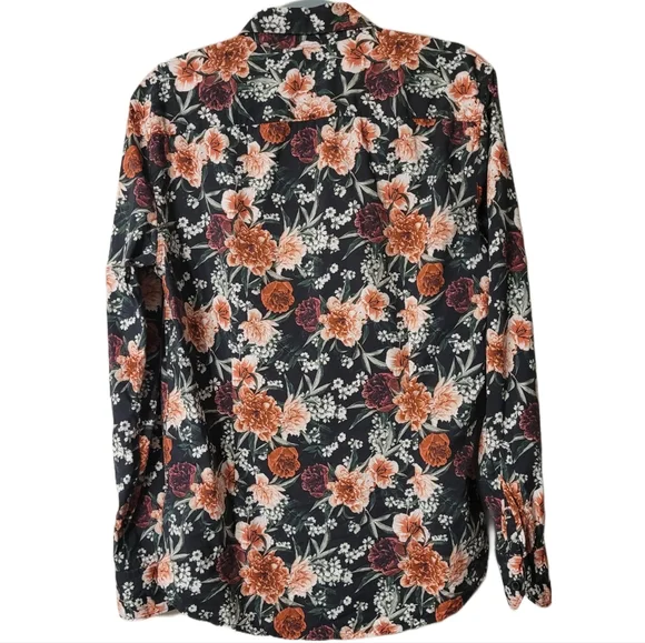 Guess Floral Button-Down Shirt Size Medium Black Red - Picture 4 of 6